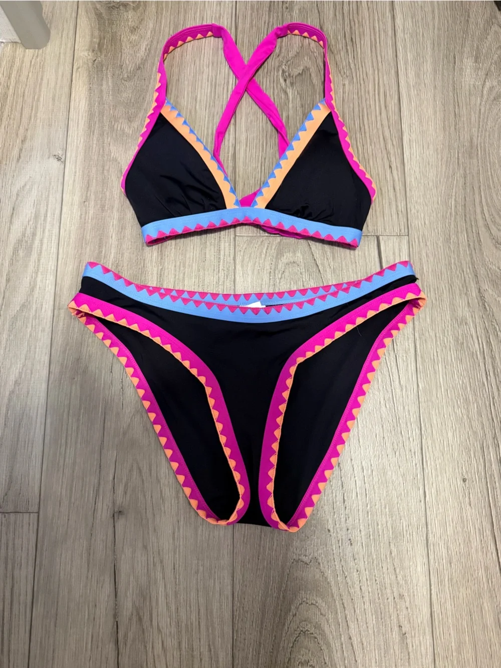 Lucky Brand Black Bikini with Pink, Blue & Orange Trim